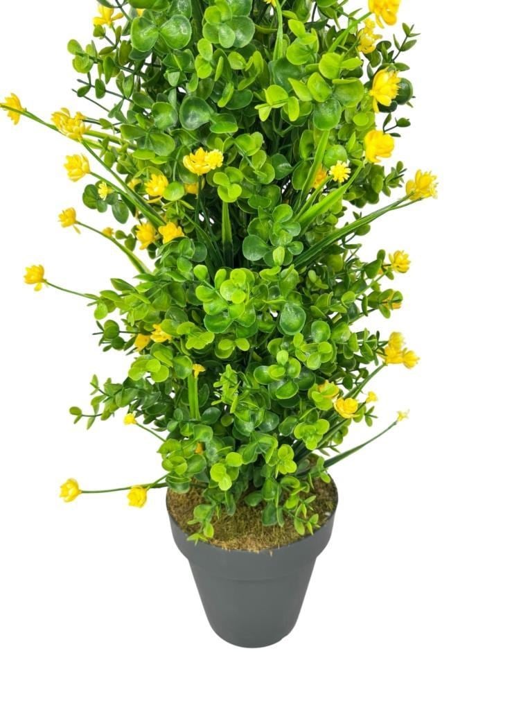 Yapay Çiçek Siyah Saksıda Sarı Lotuslu Yeşil Şimşir Ağacı 70*30cm