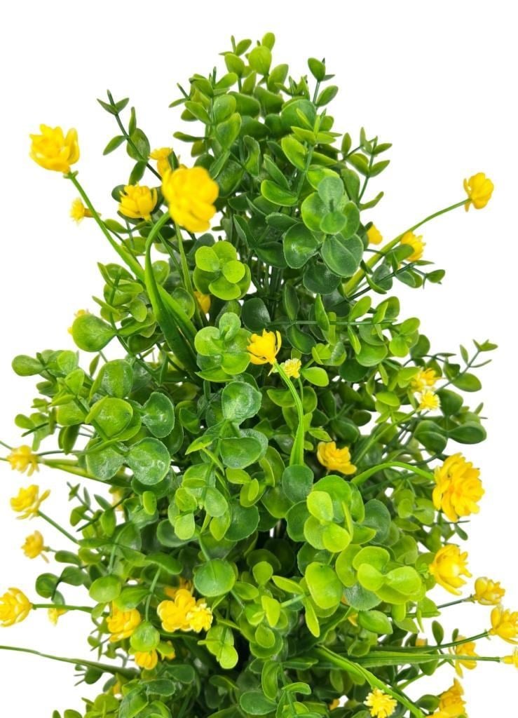 Yapay Çiçek Siyah Saksıda Sarı Lotuslu Yeşil Şimşir Ağacı 70*30cm