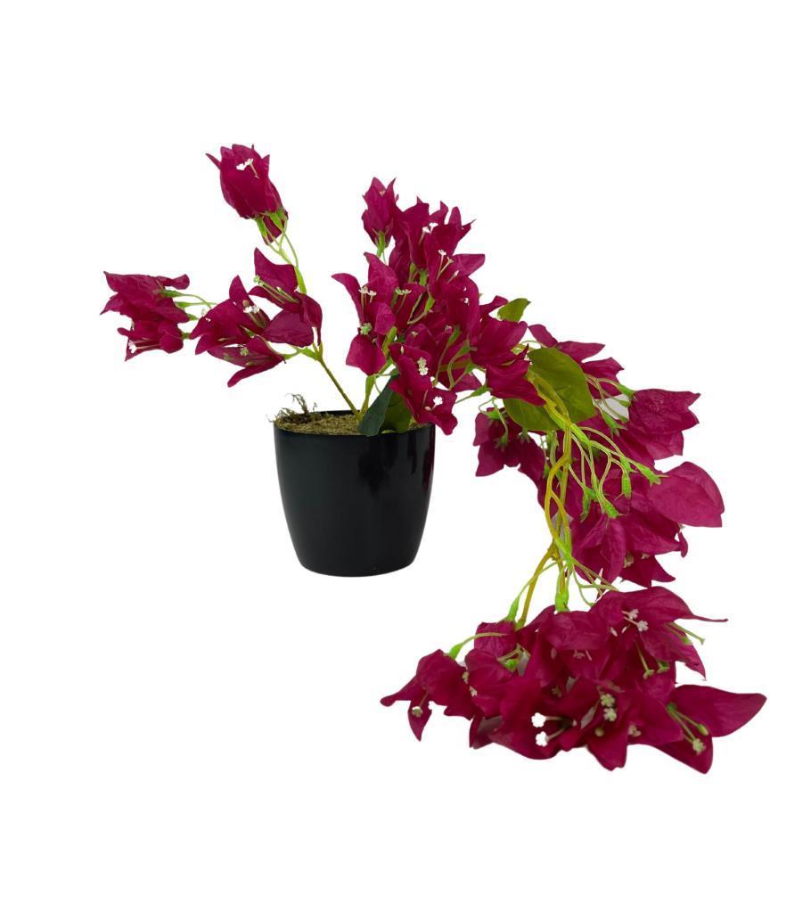 Yapay Çiçek Siyah Saksıda Sarkan Bodrum Begonvil Çiçeği Fuşya 40cm