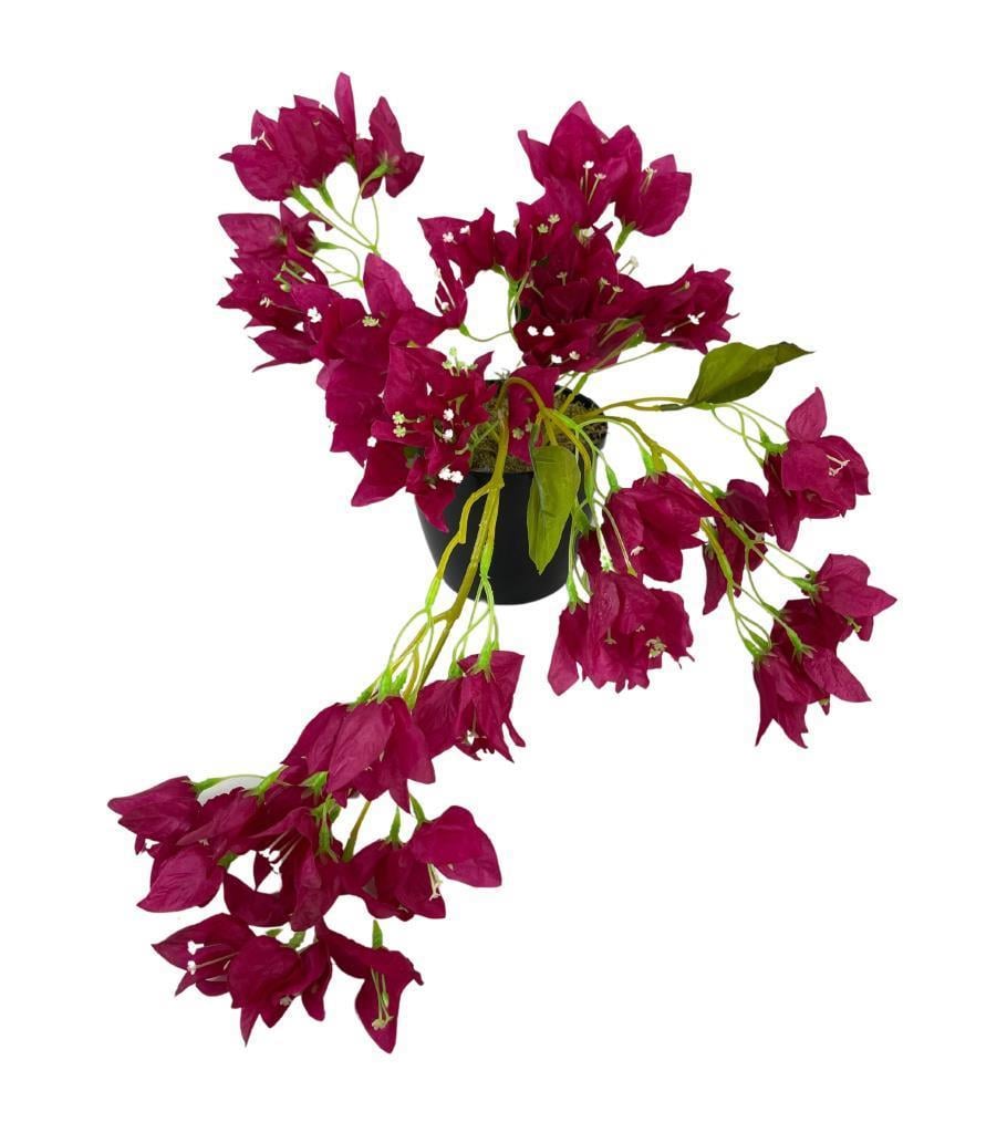 Yapay Çiçek Siyah Saksıda Sarkan Bodrum Begonvil Çiçeği Fuşya 40cm