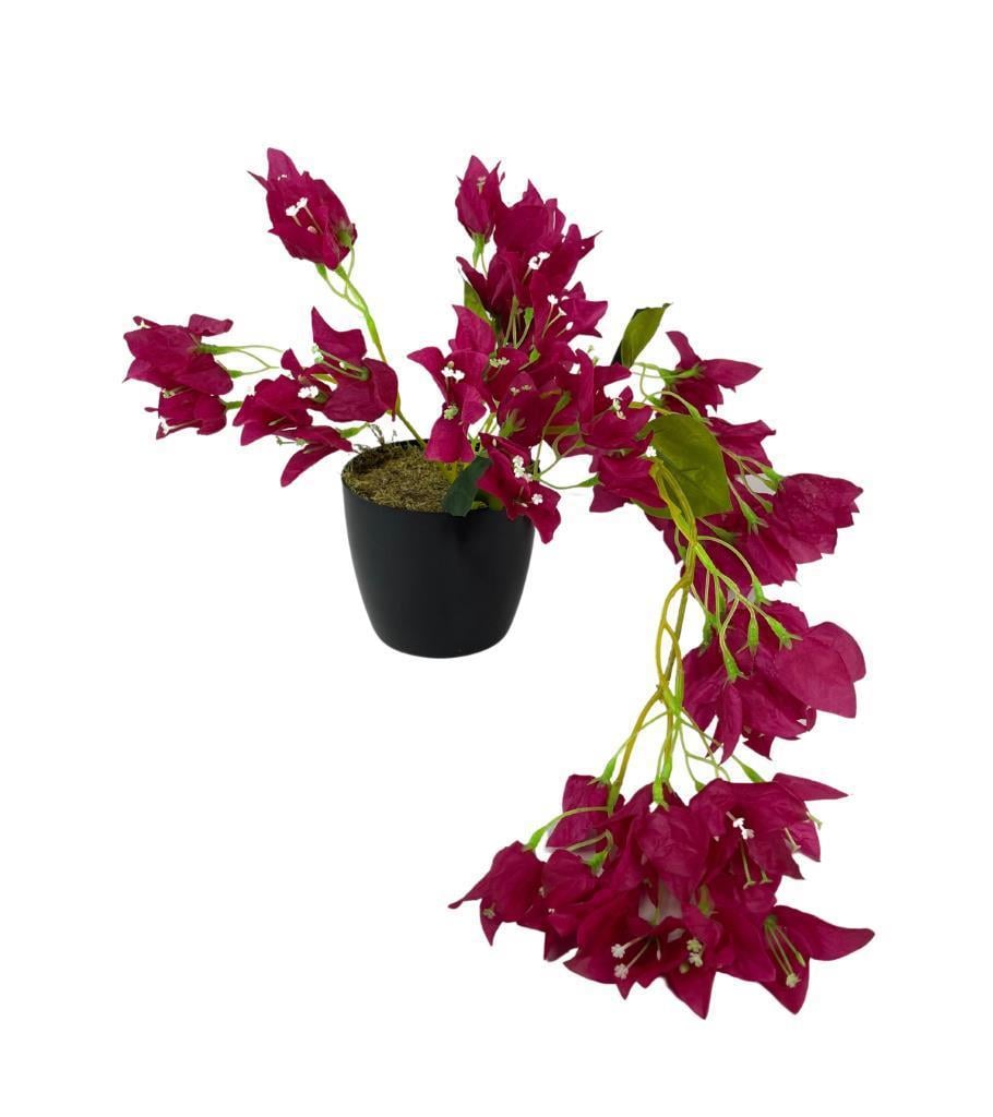 Yapay Çiçek Siyah Saksıda Sarkan Bodrum Begonvil Çiçeği Fuşya 40cm