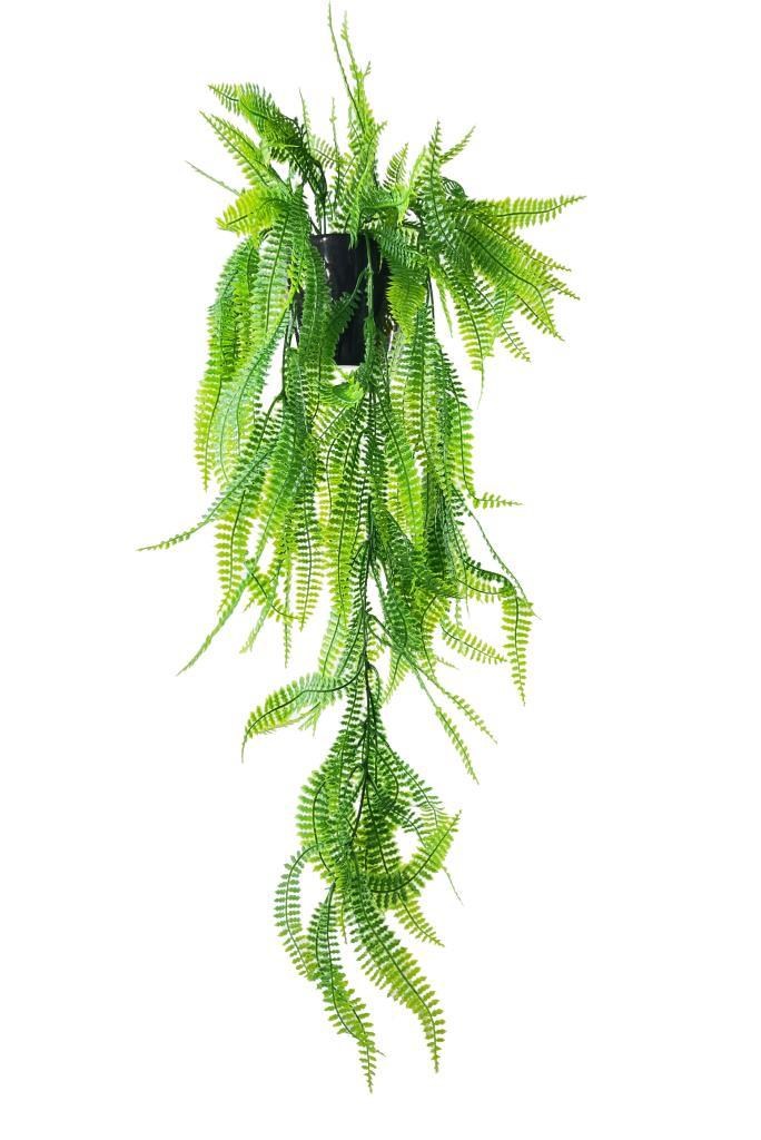 Yapay Çiçek Siyah Saksıda Sarkan Çiçek Boston Fern 