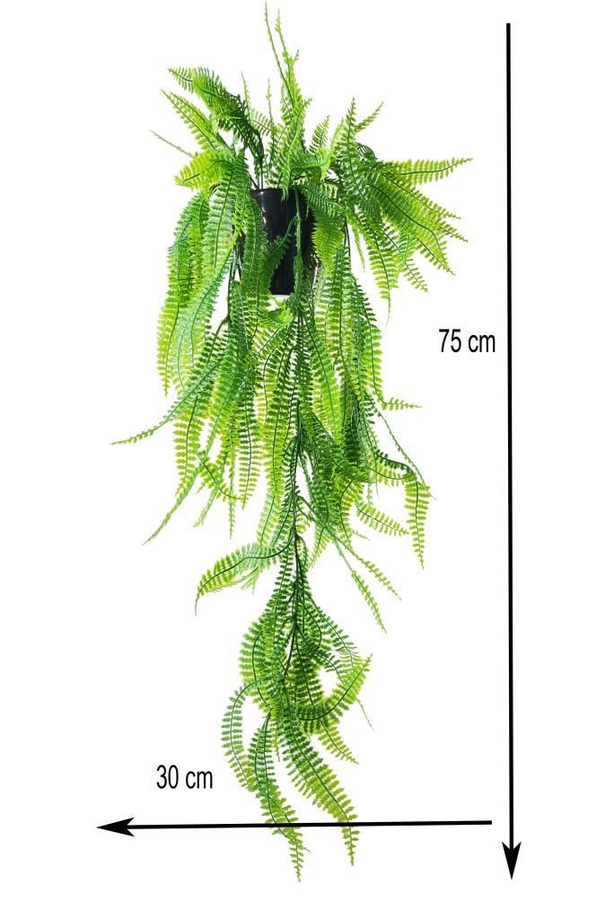 Yapay Çiçek Siyah Saksıda Sarkan Çiçek Boston Fern 
