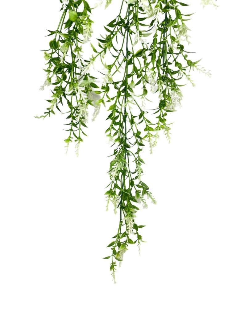 Yapay Çiçek Siyah Saksıda Sarkan ty60 Yeşil Beyaz Bitki Yapay Sarmaşık 60cm