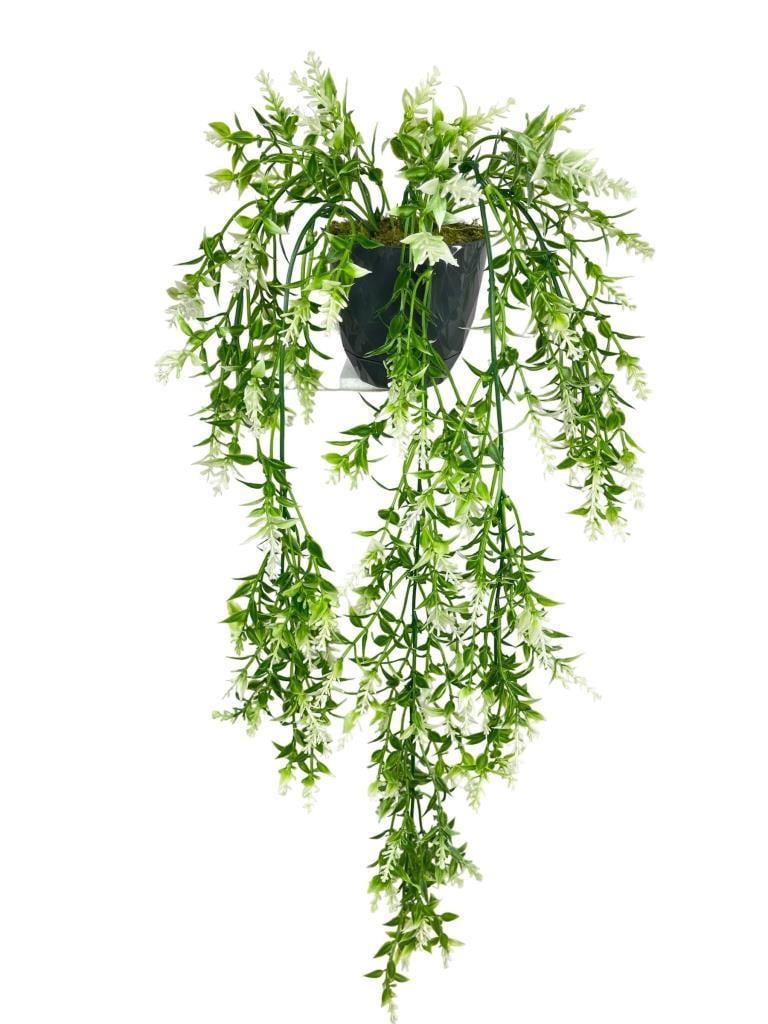 Yapay Çiçek Siyah Saksıda Sarkan ty60 Yeşil Beyaz Bitki Yapay Sarmaşık 60cm