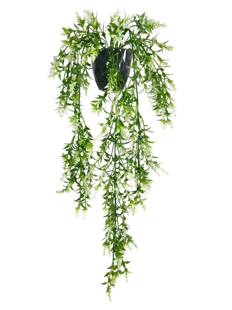 Yapay Çiçek Siyah Saksıda Sarkan ty60 Yeşil Beyaz Bitki Yapay Sarmaşık 60cm