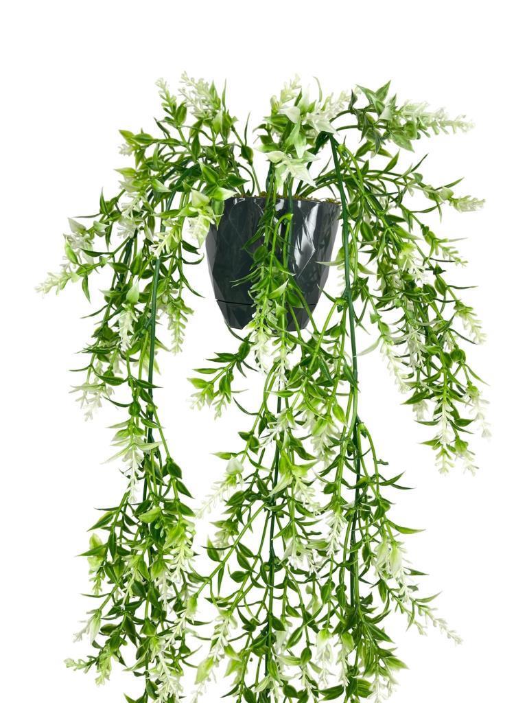 Yapay Çiçek Siyah Saksıda Sarkan ty60 Yeşil Beyaz Bitki Yapay Sarmaşık 60cm