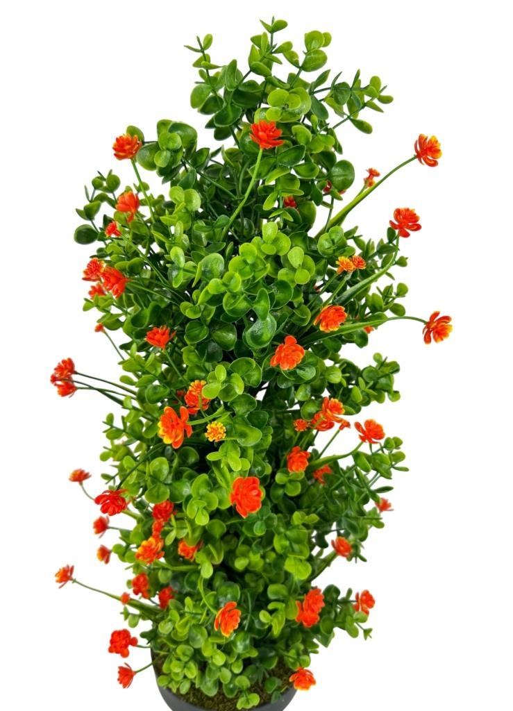 Yapay Çiçek Siyah Saksıda Turuncu Lotuslu Yeşil Şimşir Ağacı 70*30cm