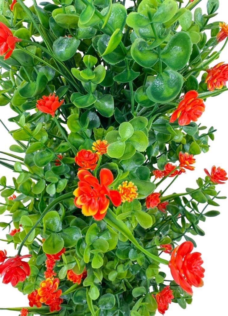 Yapay Çiçek Siyah Saksıda Turuncu Lotuslu Yeşil Şimşir Ağacı 70*30cm