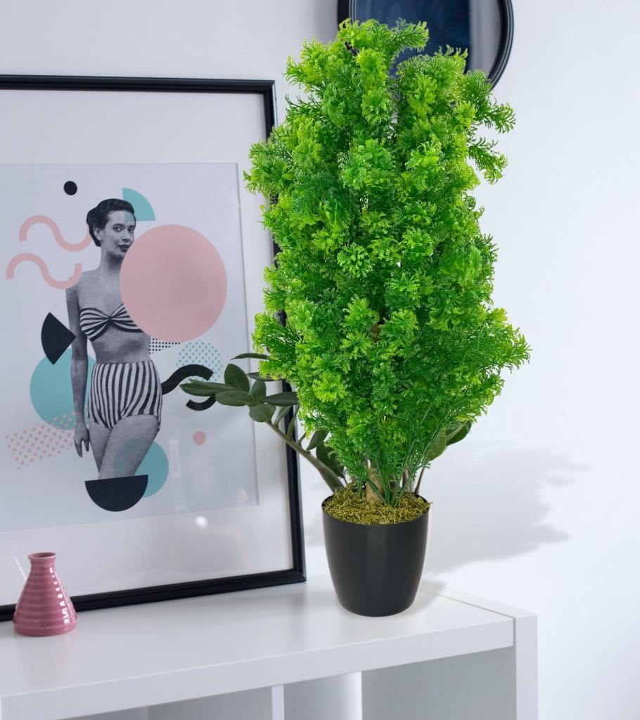 Yapay Çiçek Siyah Saksıda Yeşil Fesleğen Bonsai Ağacı 55cm