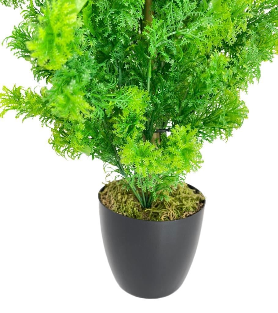 Yapay Çiçek Siyah Saksıda Yeşil Fesleğen Bonsai Ağacı 55cm