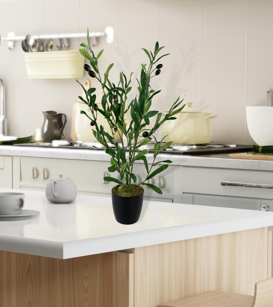 Yapay Çiçek Siyah Saksıda Zeytin Dalı 60cm 