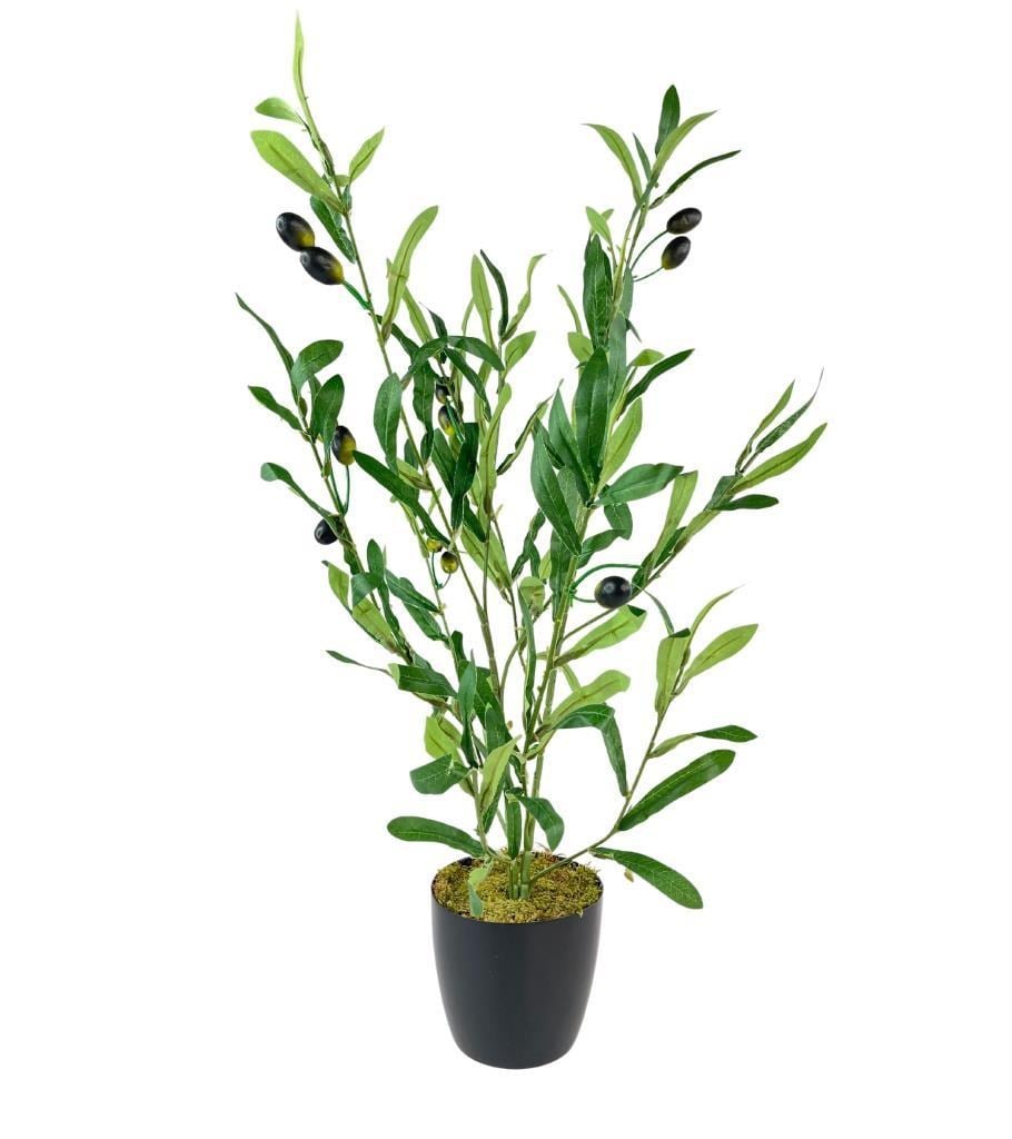 Yapay Çiçek Siyah Saksıda Zeytin Dalı 60cm 