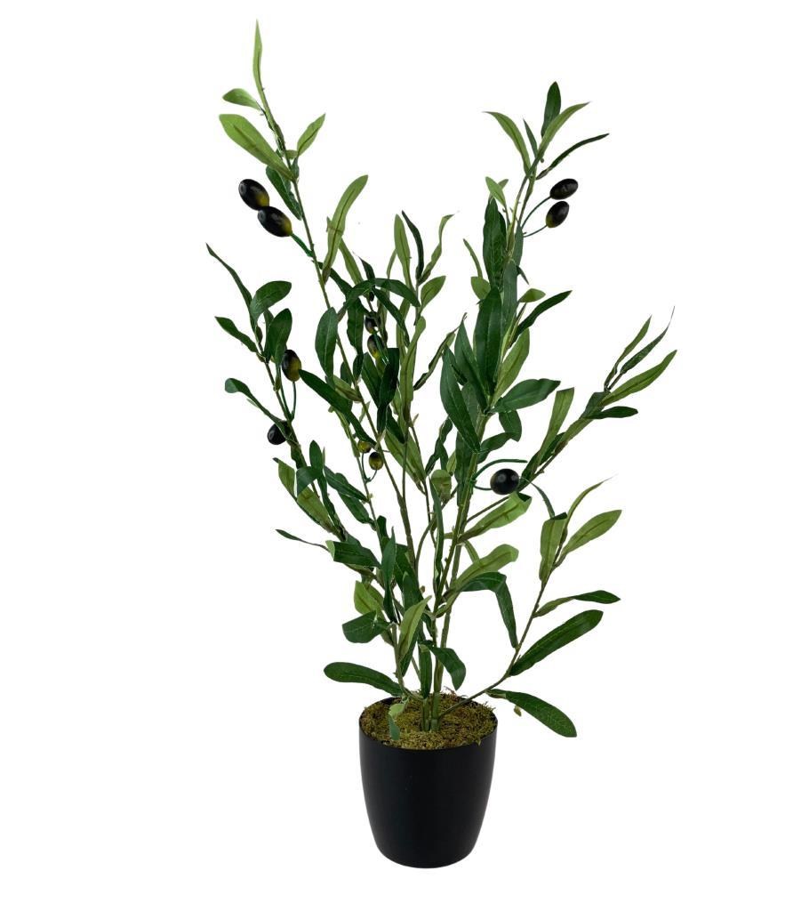 Yapay Çiçek Siyah Saksıda Zeytin Dalı 60cm 