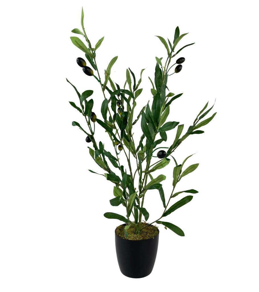 Yapay Çiçek Siyah Saksıda Zeytin Dalı 60cm 