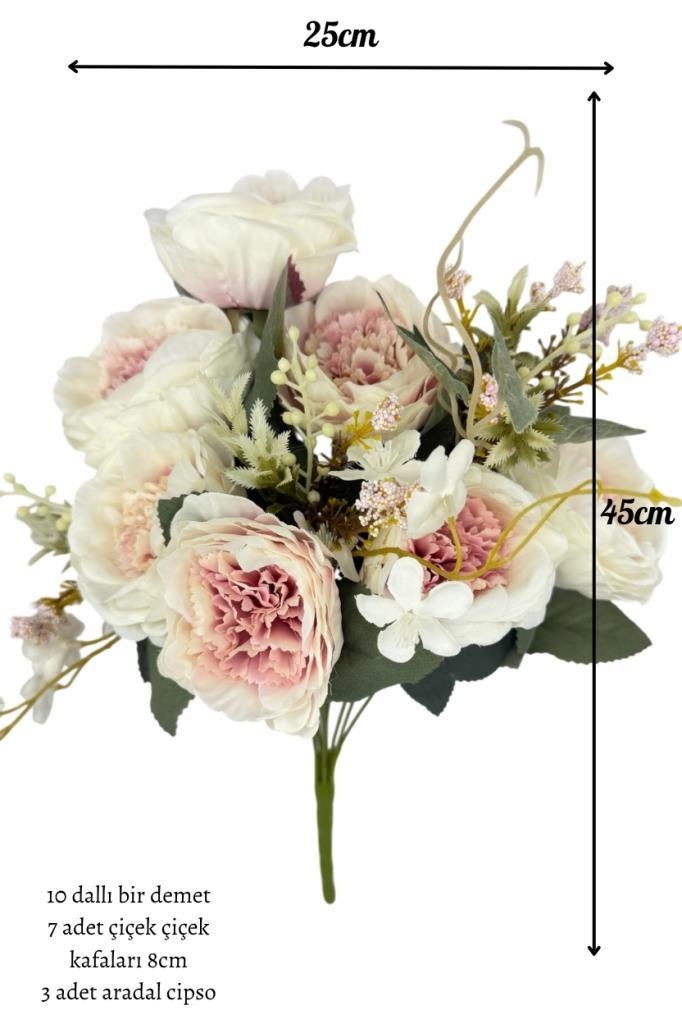 Yapay Çiçek Soft Pembe 10Dallı Katmerli Gelincik Karışık Aranjman Demeti 45*25cm
