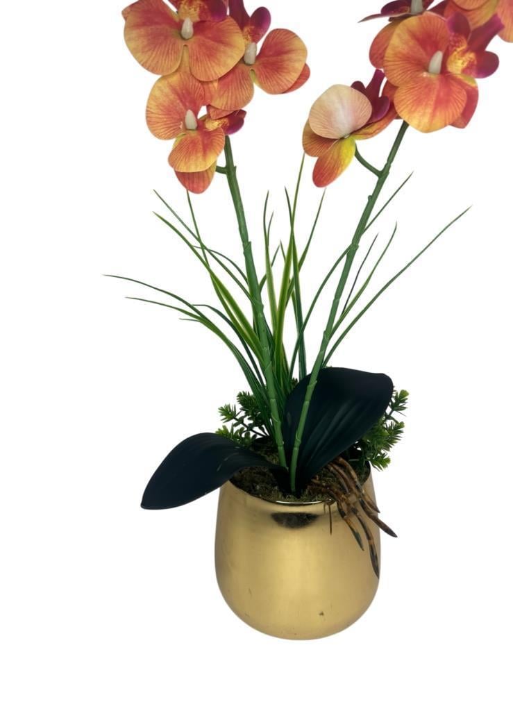 Yapay Çiçek Somon Islak Orkide Gold Metal Saksıda Saksıda Orkide 50cm