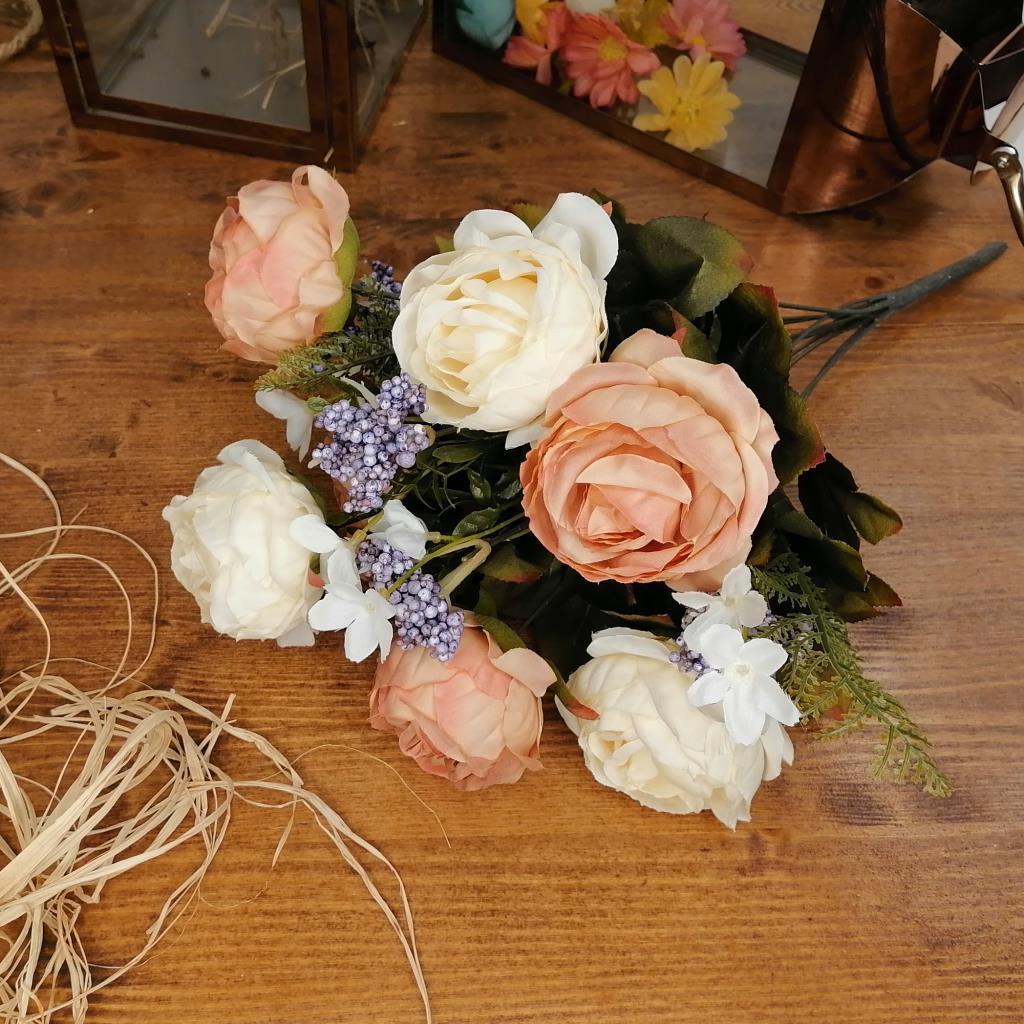 Yapay Çiçek Somon Krem 7 Kafalı Erengül Demeti Büyük Boy