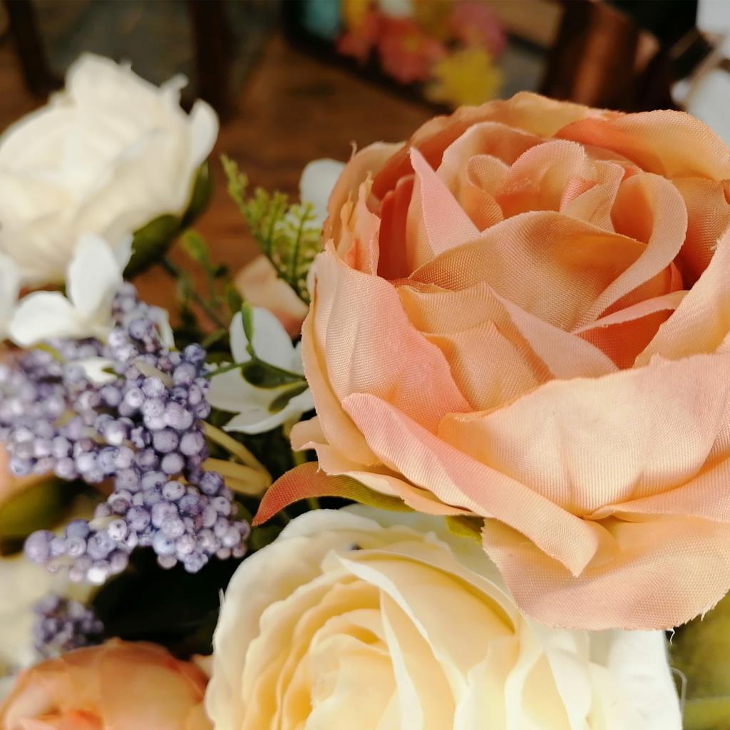 Yapay Çiçek Somon Krem 7 Kafalı Erengül Demeti Büyük Boy