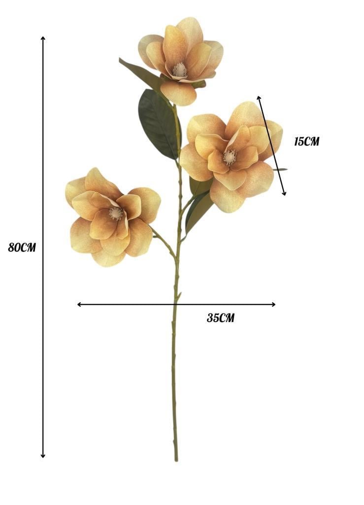 Yapay Çiçek Somon Manolya Islak Doku 3 Kafalı Uzun Dal Çiçek Flowers 80cm