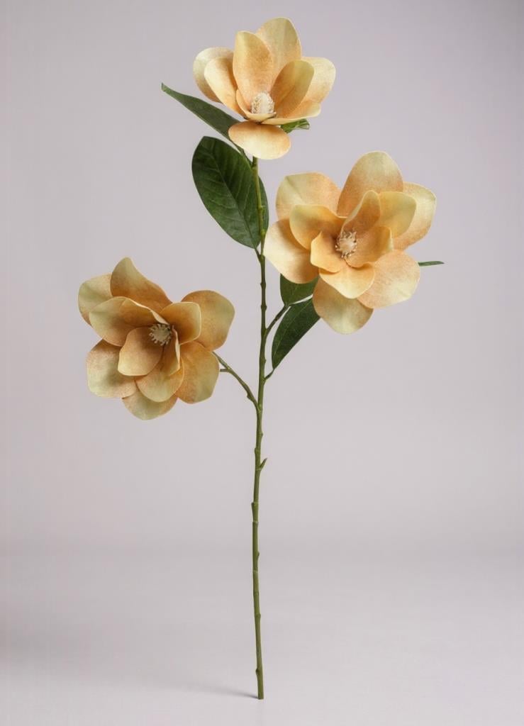 Yapay Çiçek Somon Manolya Islak Doku 3 Kafalı Uzun Dal Çiçek Flowers 80cm