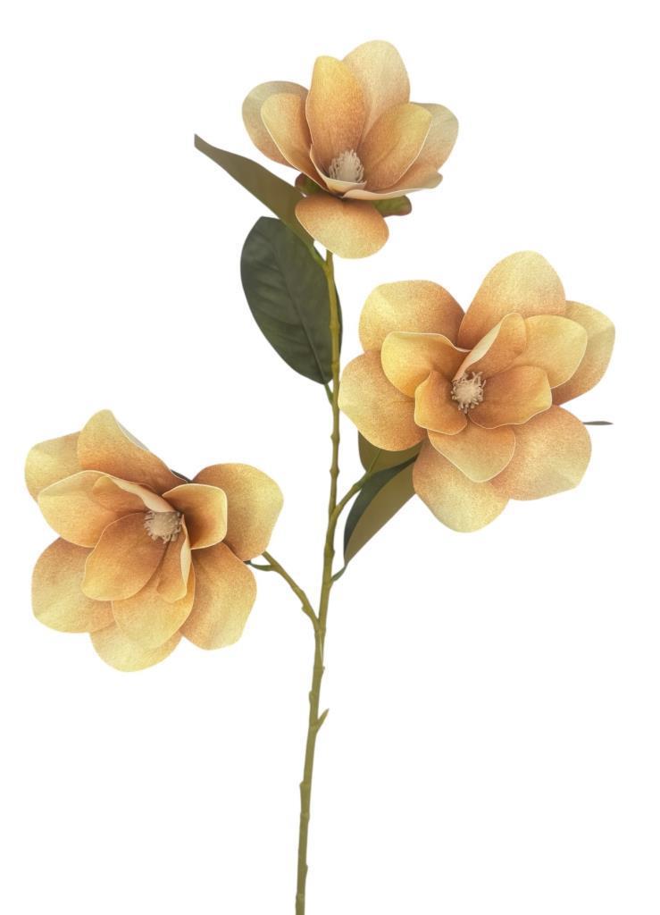 Yapay Çiçek Somon Manolya Islak Doku 3 Kafalı Uzun Dal Çiçek Flowers 80cm