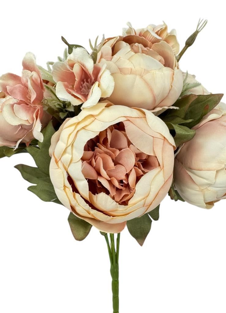 Yapay Çiçek Somon Şakayık Demeti 7Dallı Buket 5 Şakayık 2 Aradal Çiçekleri 40*25cm
