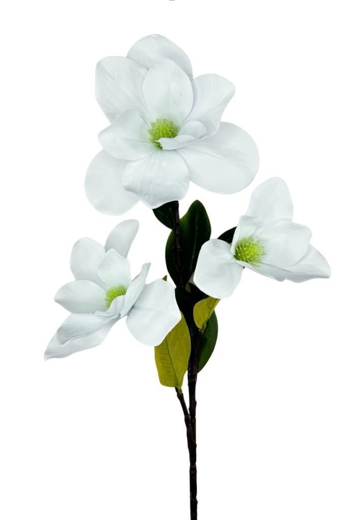 Yapay Çiçek Süt Beyaz Manolya Islak Doku 3 Kafalı Uzun Dal Çiçek Flowers 95cm