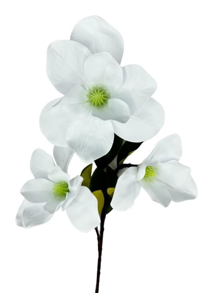 Yapay Çiçek Süt Beyaz Manolya Islak Doku 3 Kafalı Uzun Dal Çiçek Flowers 95cm