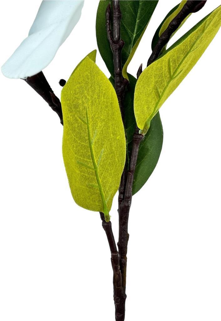 Yapay Çiçek Süt Beyaz Manolya Islak Doku 3 Kafalı Uzun Dal Çiçek Flowers 95cm