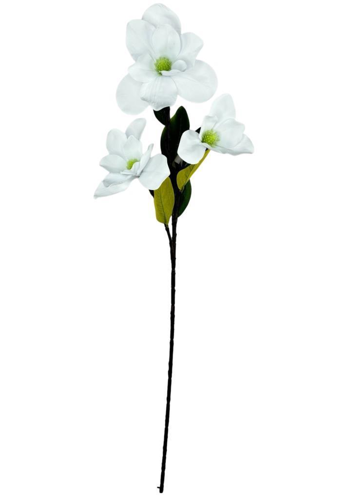 Yapay Çiçek Süt Beyaz Manolya Islak Doku 3 Kafalı Uzun Dal Çiçek Flowers 95cm