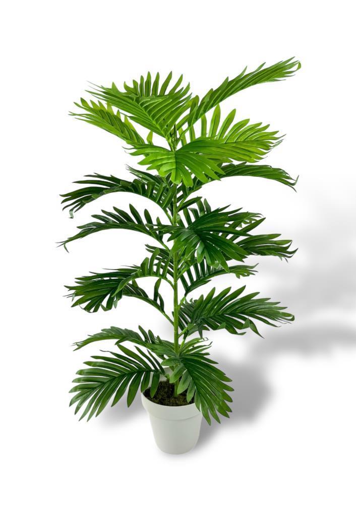 Yapay Çiçek Tropik Areka 80cm 23 Yapraklı Salon Çiçeği Beyaz Saksılı Yapay Bitki