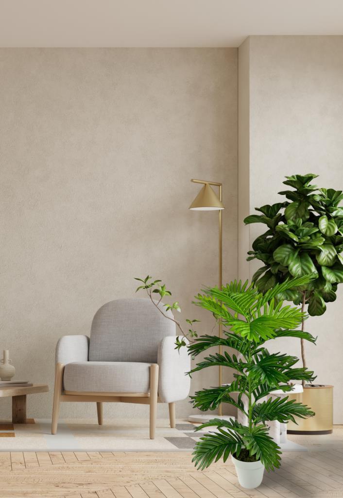 Yapay Çiçek Tropik Areka 80cm 23 Yapraklı Salon Çiçeği Beyaz Saksılı Yapay Bitki