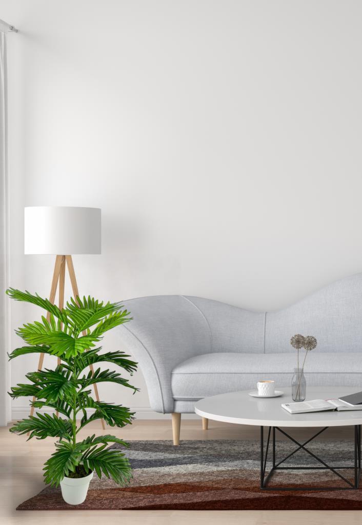 Yapay Çiçek Tropik Areka 80cm 23 Yapraklı Salon Çiçeği Beyaz Saksılı Yapay Bitki