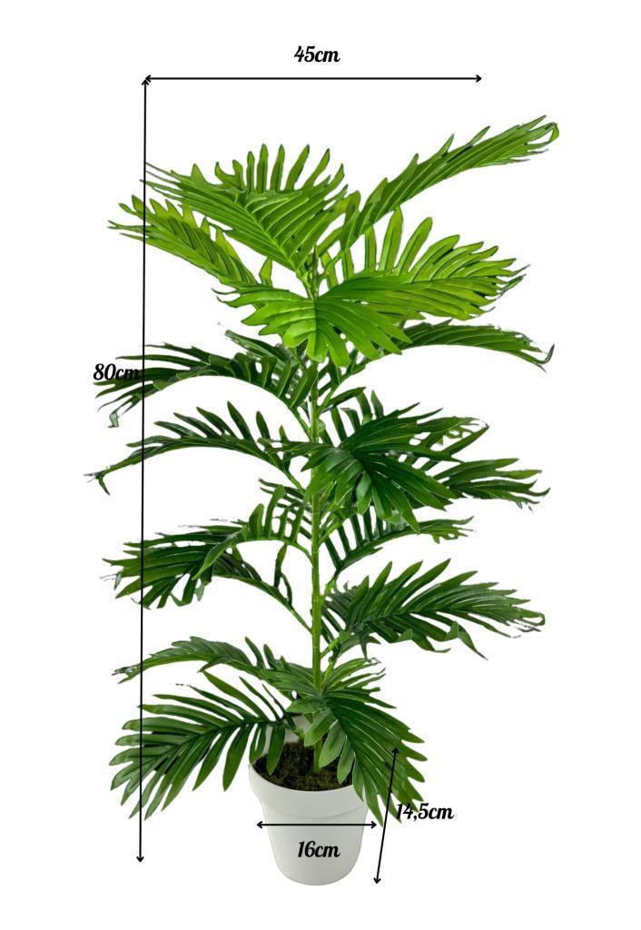 Yapay Çiçek Tropik Areka 80cm 23 Yapraklı Salon Çiçeği Beyaz Saksılı Yapay Bitki