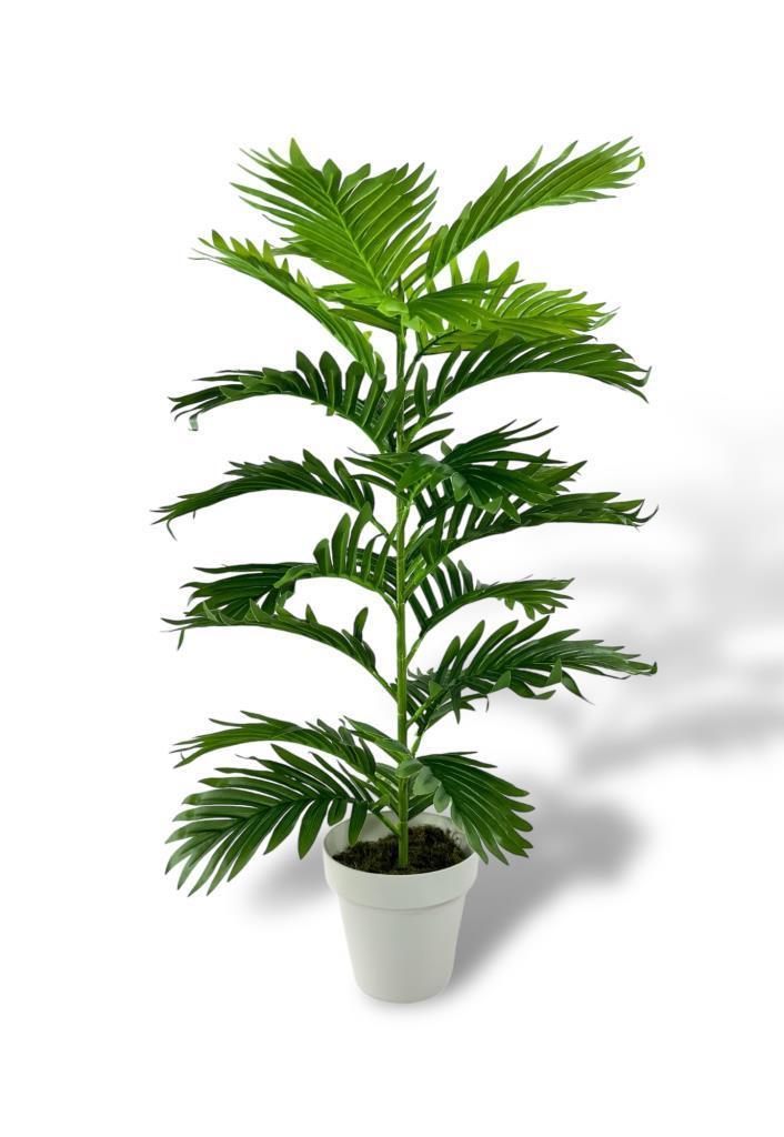 Yapay Çiçek Tropik Areka 80cm 23 Yapraklı Salon Çiçeği Beyaz Saksılı Yapay Bitki