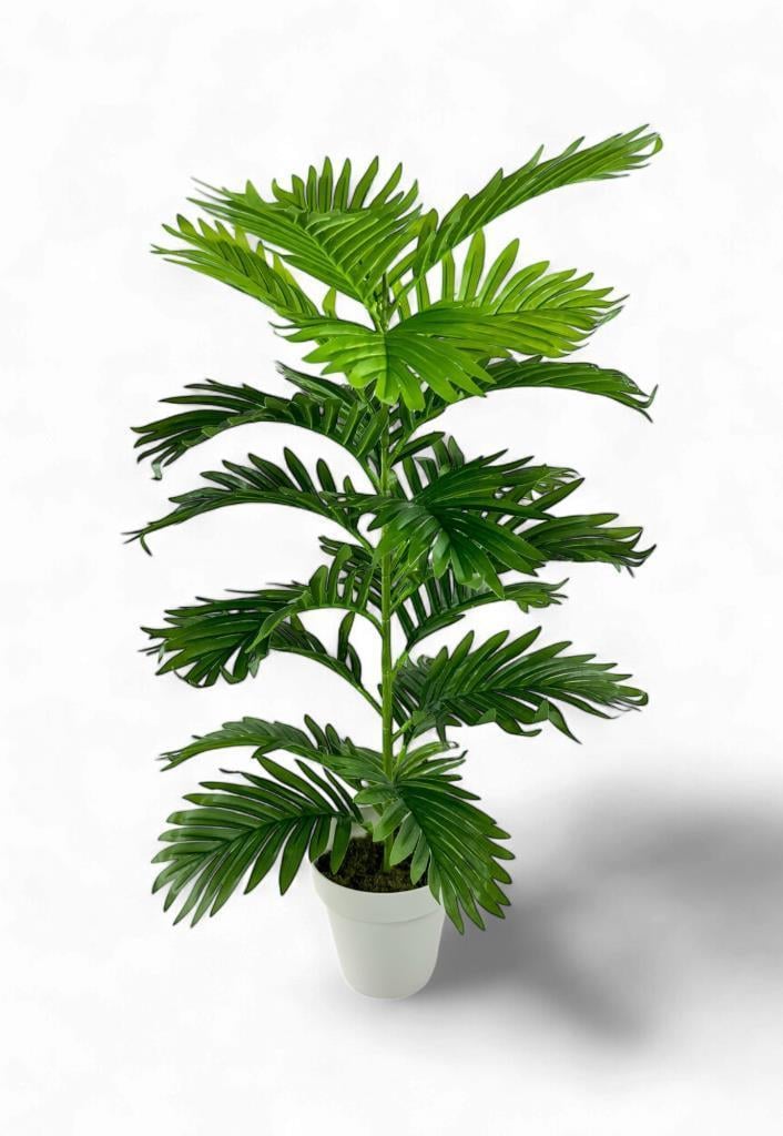 Yapay Çiçek Tropik Areka 80cm 23 Yapraklı Salon Çiçeği Beyaz Saksılı Yapay Bitki