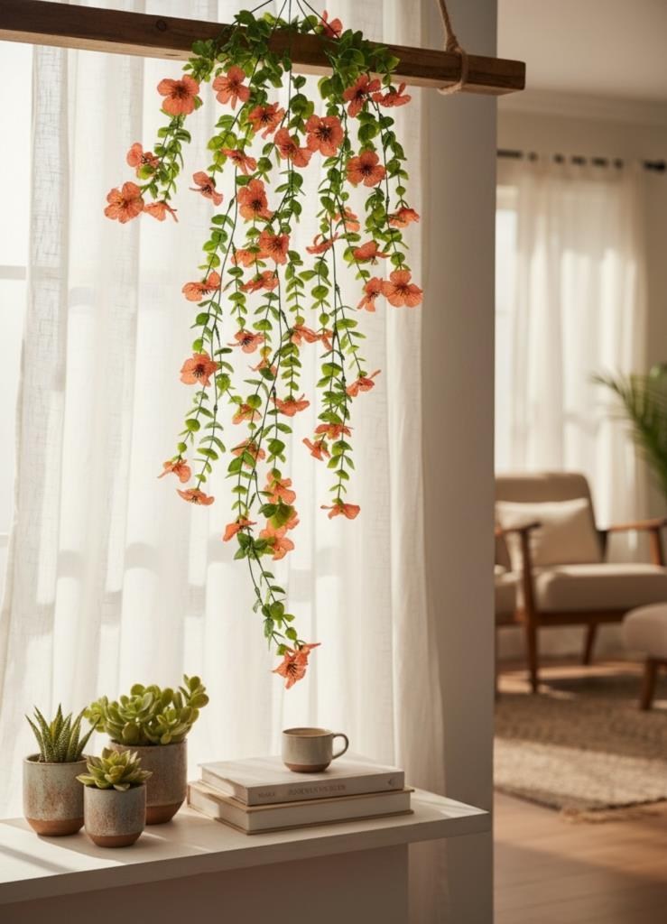 Yapay Çiçek Turuncu Sarkan Mineli Okaliptus Şimşir Yapay Sarmaşık 5dal 60cm