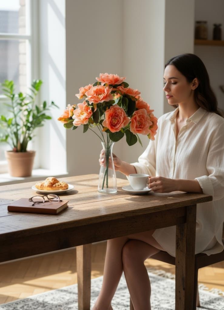 Yapay Çiçek Yavruağzı 10lu Gül Demeti 40*30cm