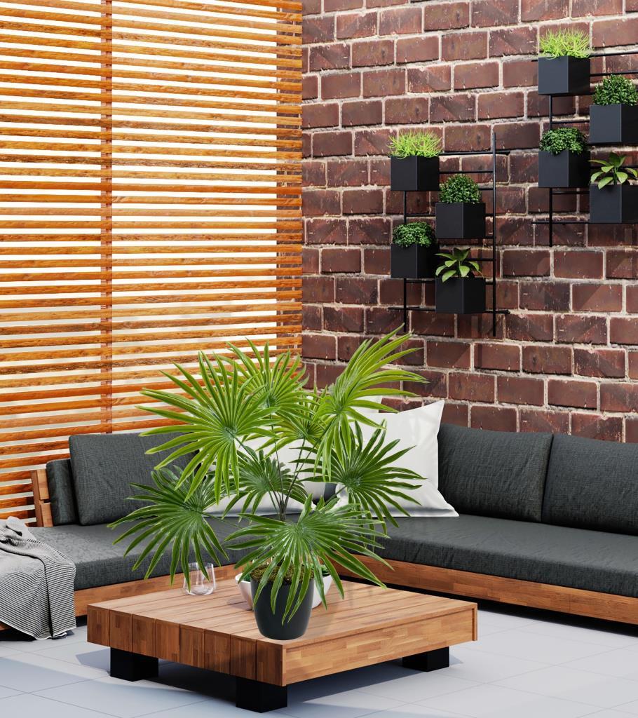 Yapay Çiçek Yelpaze Palmiye 8 Dal 50*40cm Salon Çiçeği Plastik Siyah Saksılı Yapay Bitki