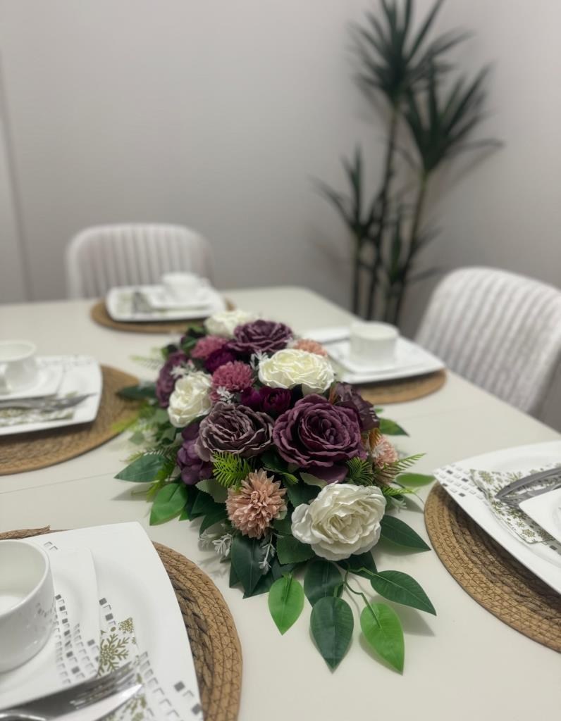 Yapay Çiçek Yemek Masası Çiçeği Mor Pastel Şakayık Gül Yapay Masa Çiçeği
