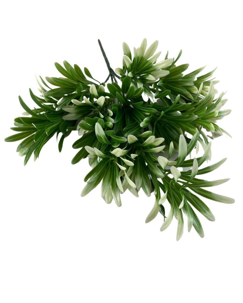 Yapay Çiçek Yeşil Beyaz Renk Podocarpus Demeti 7dal 48 Çiçek Garnitür Aradal Dekoratif Yapay Bitki