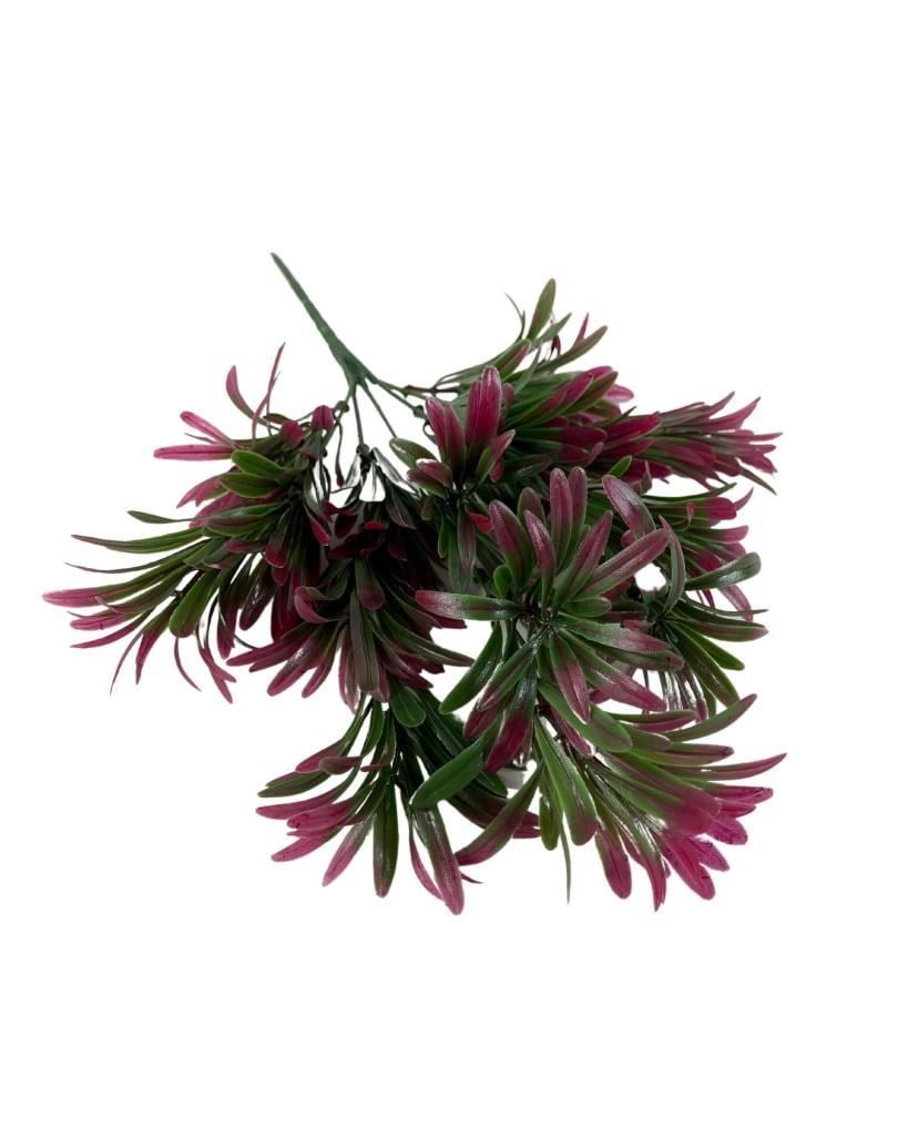 Yapay Çiçek Yeşil Bordo Renk Podocarpus Demeti 7dal 48 Çiçek Garnitür Aradal Dekoratif Yapay Bitki