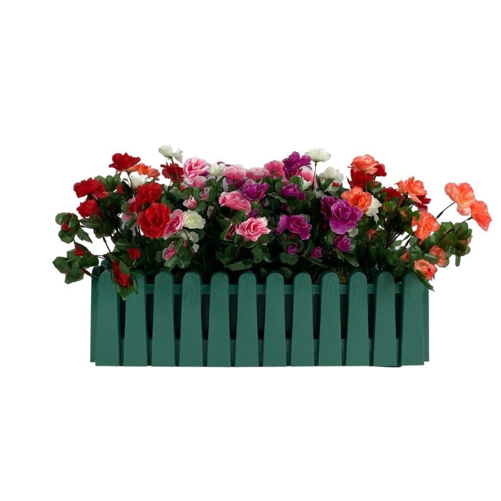 Yapay Çiçek Yeşil Çit Balkon Saksısı Renkli Açelya Çiçekli 55*20cm