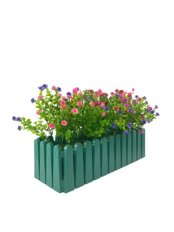 Yapay Çiçek Yeşil Çit Balkon Saksısı Renkli Mineli Şimşir Çiçekli 55*35cm