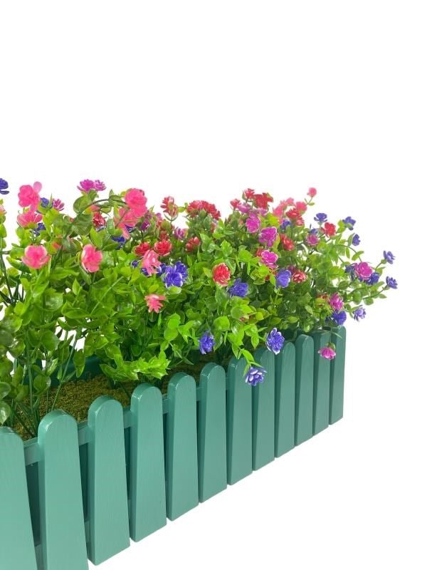 Yapay Çiçek Yeşil Çit Balkon Saksısı Renkli Mineli Şimşir Çiçekli 55*35cm
