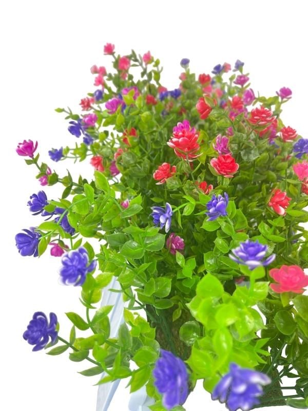 Yapay Çiçek Yeşil Çit Balkon Saksısı Renkli Mineli Şimşir Çiçekli 55*35cm