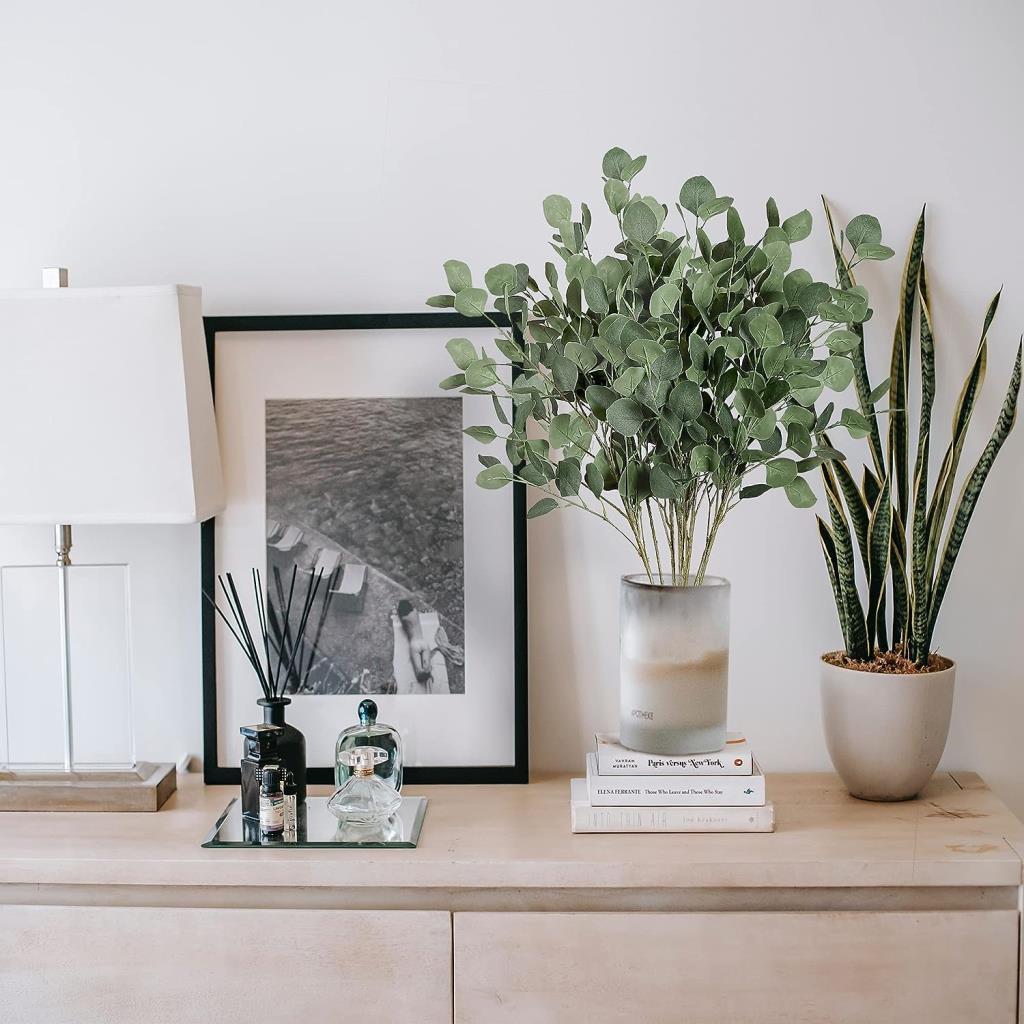 Yapay Çiçek Yeşil Okaliptus Tek Dal Kumaş Yapraklı Uzun Dal 80cm Eucalyptus