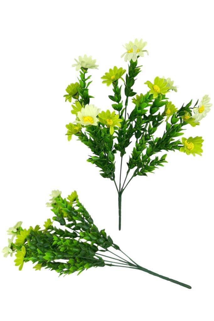 Yapay Çiçek Yeşil Papatya 5 Dallı Plastik Dekoratif Yapay Bitki