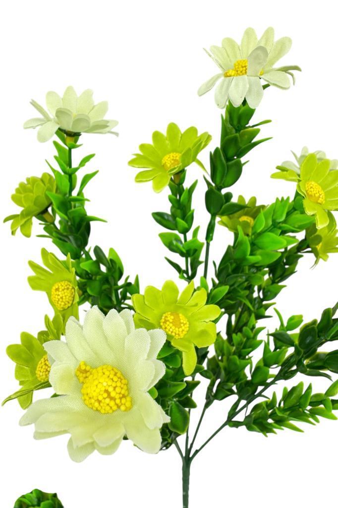 Yapay Çiçek Yeşil Papatya 5 Dallı Plastik Dekoratif Yapay Bitki